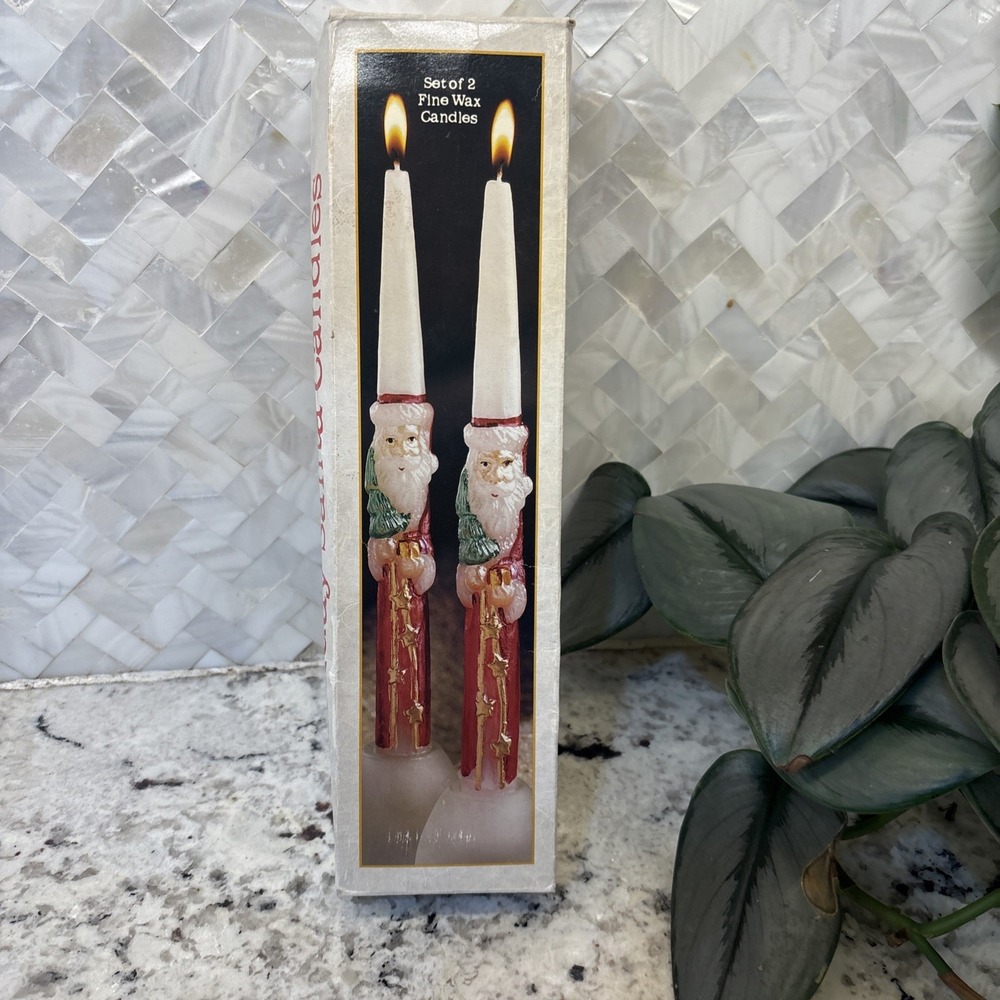 2 VTG Giftco Holiday Santa Fine Wax Taper Candles Original Box Christmas Decor